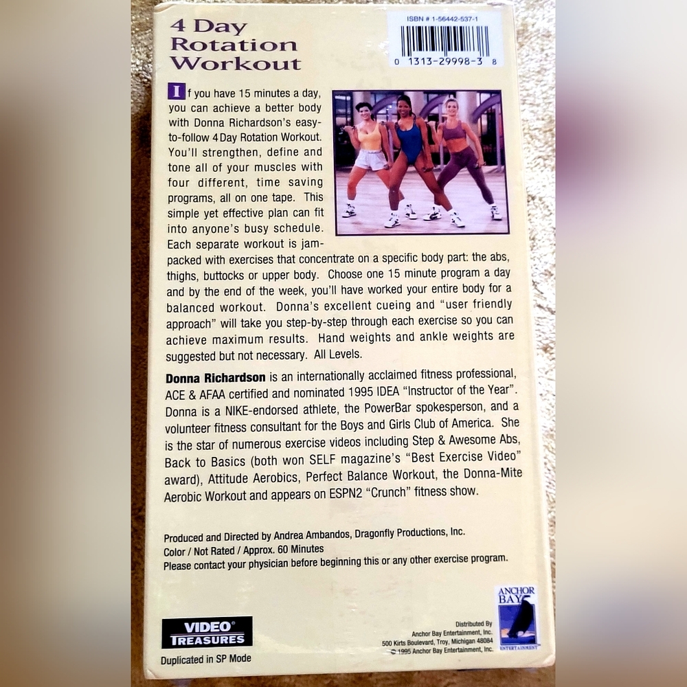 VINTAGE DONNA RICHARDSON 4 DAY ROTATION WORKOUT VHS TAPE - Picture 2 of 4